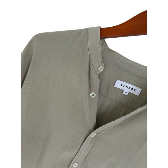 VENROY Linen Blend Button-up henley shirt tunic long sleeve pale sage  Size Med - Picture 4 of 10